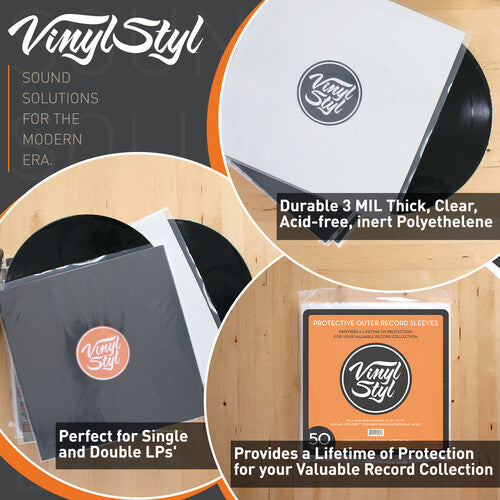 Vinyl Styl 12 Inch Vinyl Outer Sleeve Polyethylene - 50 Count (Clear)