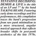 Talking Heads - Tentative Decisions: Demos & Live (RSDBF, Clear, w/Bonus 7")