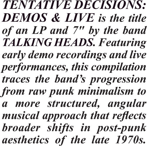 Talking Heads - Tentative Decisions: Demos & Live (RSDBF, Clear, w/Bonus 7")