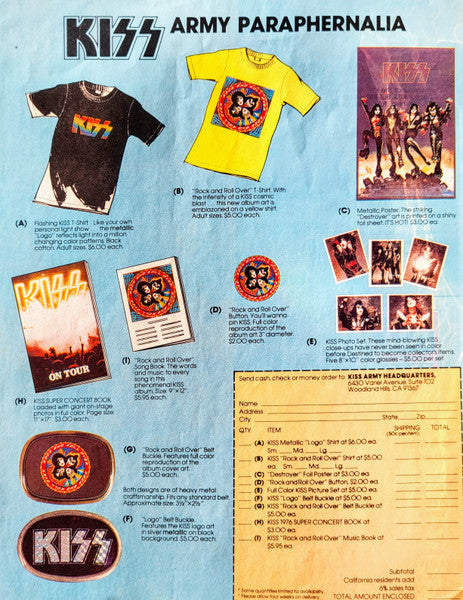 Kiss - Rock And Roll Over (1976, w/Printed Inner Sleeve, Stickers, and Kiss Army Order Form)