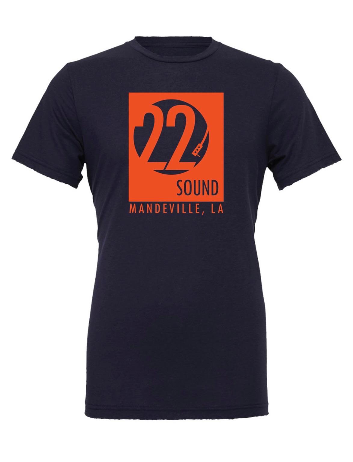 T-Shirt: Navy Shirt Orange Logo - L